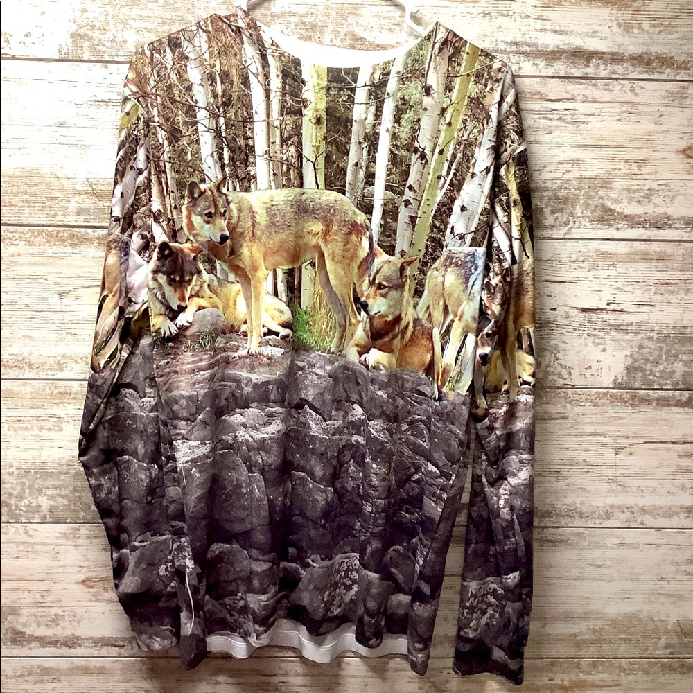 Get A Life - Long Sleeve Crew Neck - Double Sided Wold Scene Top - Ladies Sz Med
